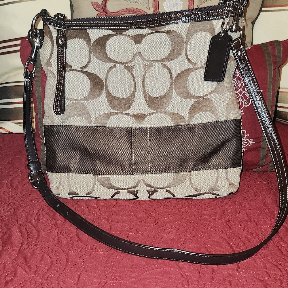 Coach Signature Brown and Tan Crossbody Bag